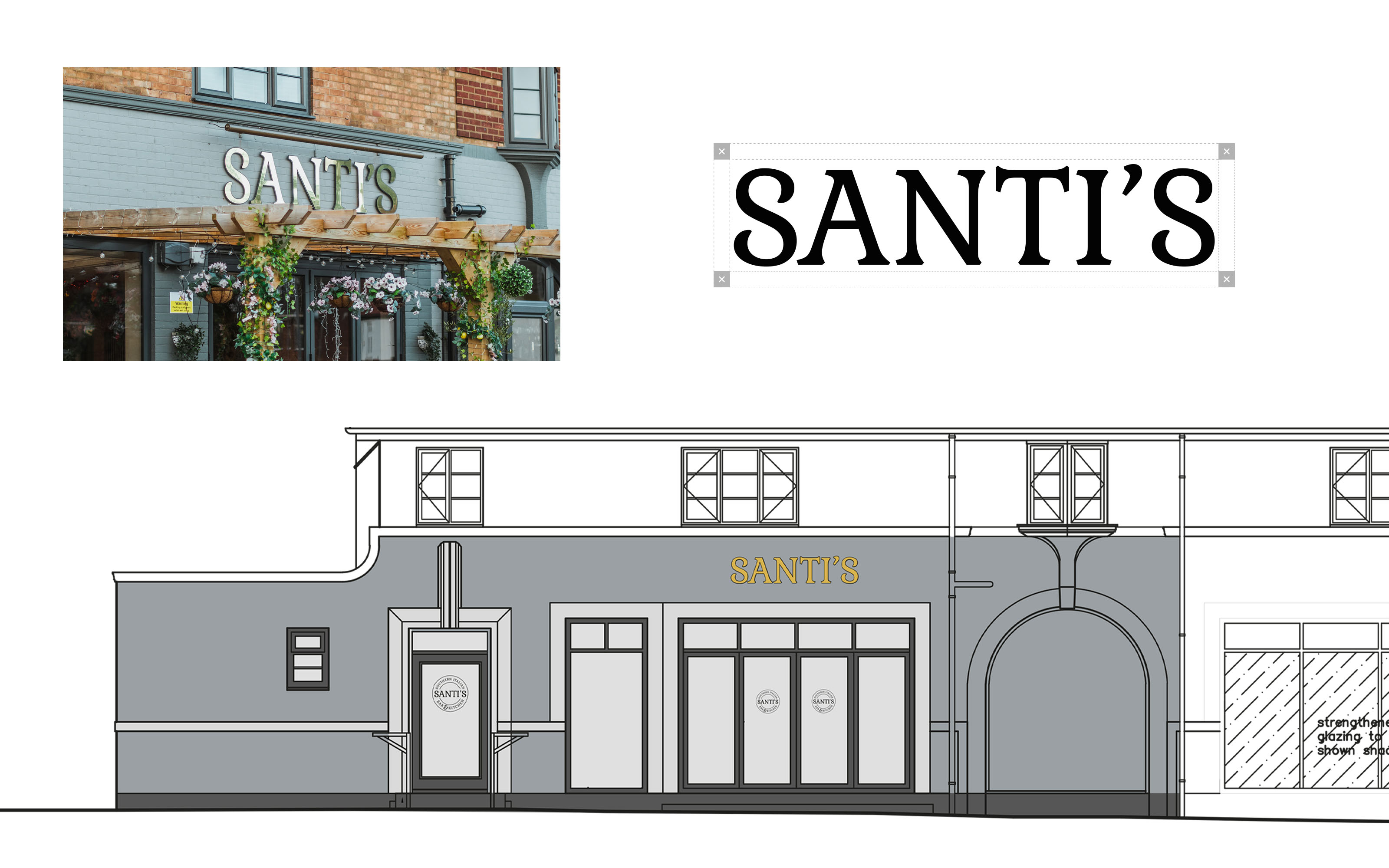 Santi's Souther Italian Bar & Kitchen restaurant signage